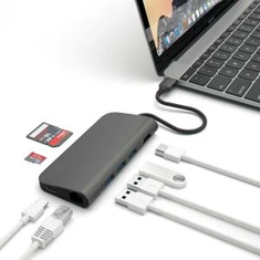 Aliminyòm Alloy nan MultiPort adaptè 4K * 2K @ 30Hz HDMI, Kalite-C PD, Gigabit Ethernet, SD / Micro Reader Card