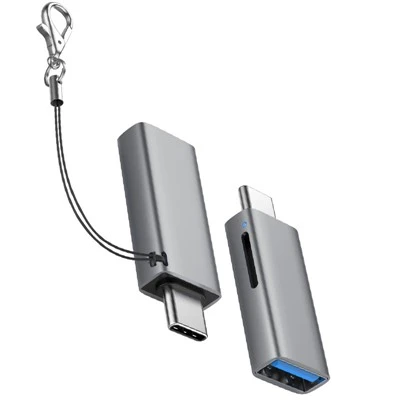 2-in-1 USB-C OTG adaptè ak lektè kat TF